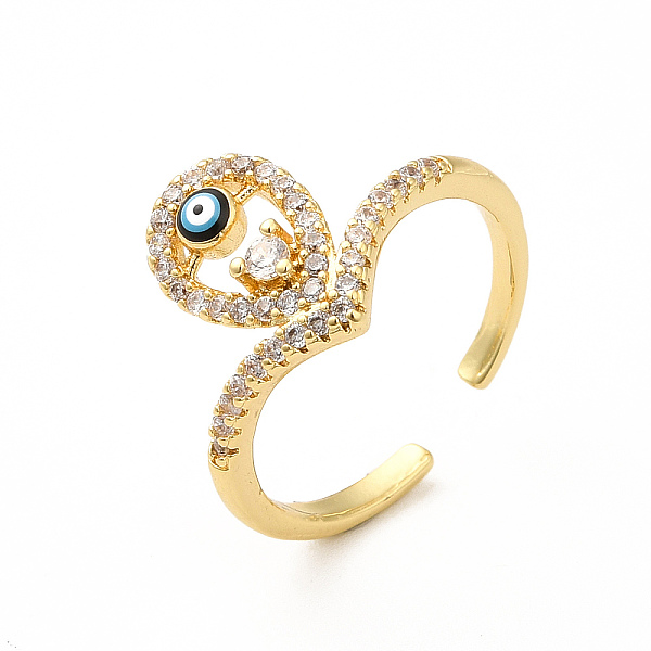 

PandaHall Clear Cubic Zirconia Teardrop with Enamel Evil Eye Open Cuff Ring, Brass Jewelry for Women, Real 18K Gold Plated, US Size 7 3/4..., Blue
