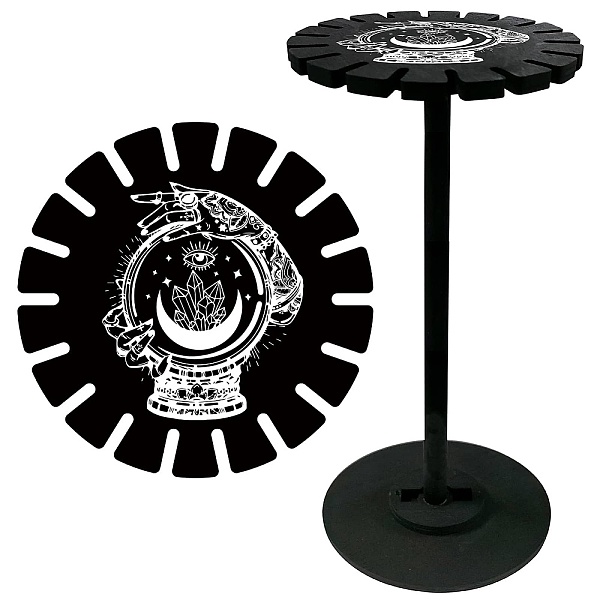 

PandaHall Wooden Wheel, Wooden Display Shelf, Black Holder Stand, Rustic Divination Pendulum Storage Rack, Witch Stuff, Palm, 120x10mm, Hole...