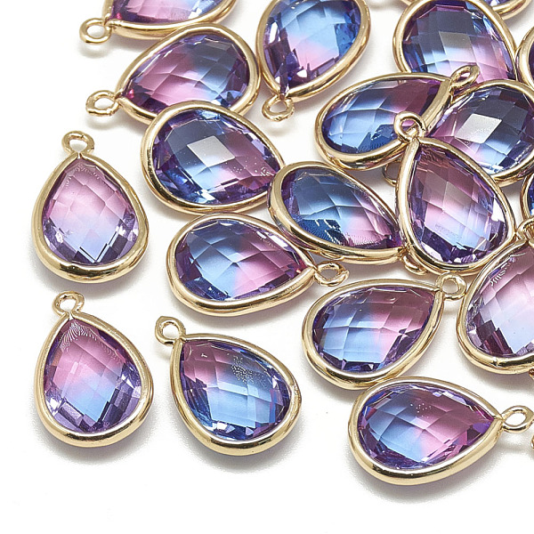 

PandaHall Glass Pendants, with Golden Tone Brass Findings, Faceted, teardrop, Light Sky Blue, 19x12x6mm, Hole: 1~1.5mm Brass+Glass Teardrop...