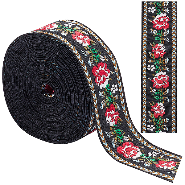 PandaHall GORGECRAFT 5 Yards Floral Embroidered Jacquard Ribbon Vintage Woven Trim 1.34 Inch Wide Boho Lace Fabric for Embellishment DIY...