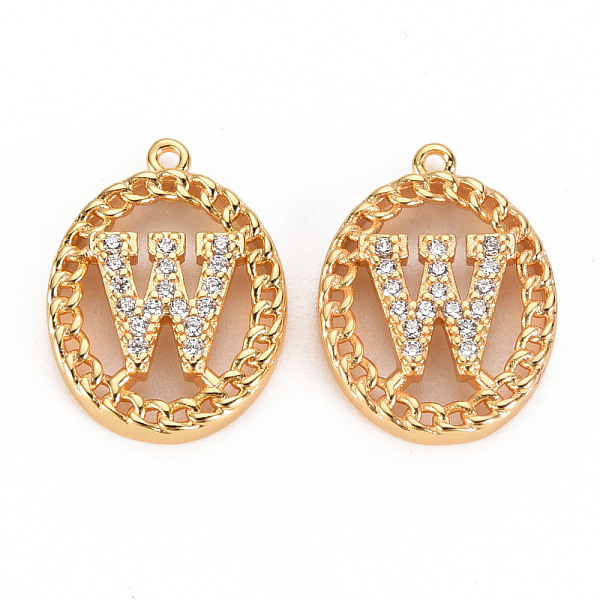 

PandaHall Brass Micro Pave Clear Cubic Zirconia Pendants, Nickel Free, Real 18K Gold Plated, Oval with Word, Letter.W, 17x13x3mm, Hole: 1mm...