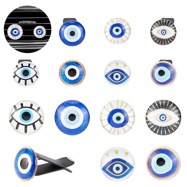 

PandaHall OLYCRAFT 14pcs Evil Eye Glass Car Air Vent Clips Round Evil Eye Glass Car Vent Clips Glass Clips Car Accessories with Iron Clip..., Multicolor