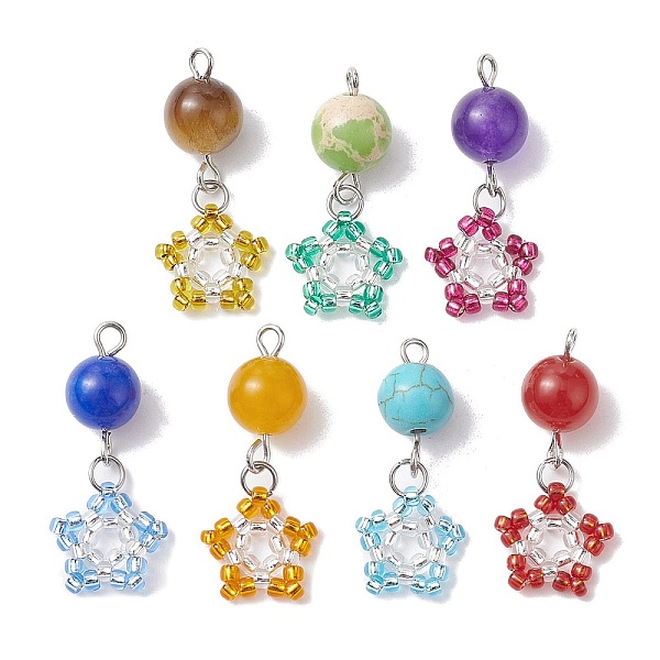 

PandaHall 7Pcs 7 Style Dyed Synthetic & Natural Mixed Gemstone Pendant, with TOHO Seed Beads, Star Charms, Mixed Color, 27x12x8.5mm, Hole..., Multicolor