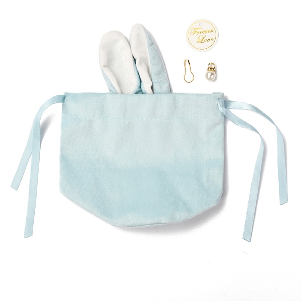 

PandaHall Flannelette Craft Ribbon Drawstring Bag, Rabbit Ear with Acrylic Beads, for Easter Party Candy Wrapping, Pale Turquoise, 19x15cm...