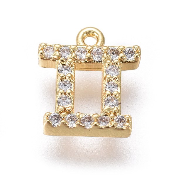 

PandaHall Golden Plated Brass Micro Pave Cubic Zirconia Charms, Twelve Constellations, Gemini, 8x7x1.7mm, Hole: 0.8mm Brass+Cubic Zirconia..., Clear