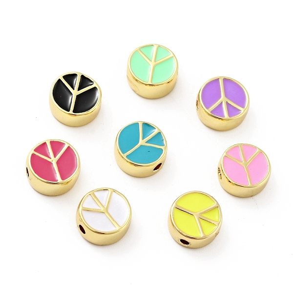 

PandaHall Flat Round with Peace Sign Brass Enamel Beads, Cadmium Free & Nickel Free & Lead Free, Mixed Color, 10x4.5mm, Hole: 1.8mm..., Multicolor