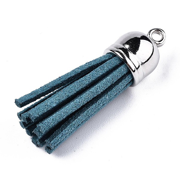 

PandaHall Faux Suede Tassel Pendant Decorations, with CCB Plastic Cord Ends, Platinum, Steel Blue, 35~37x10mm, Hole: 1.8mm Faux Suede
