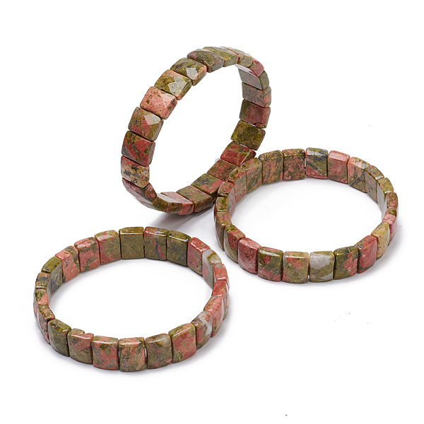 

PandaHall Natural Unakite Gemstone Stretch Bracelets, Faceted, Rectangle, 2-3/8 inch(6cm) Unakite