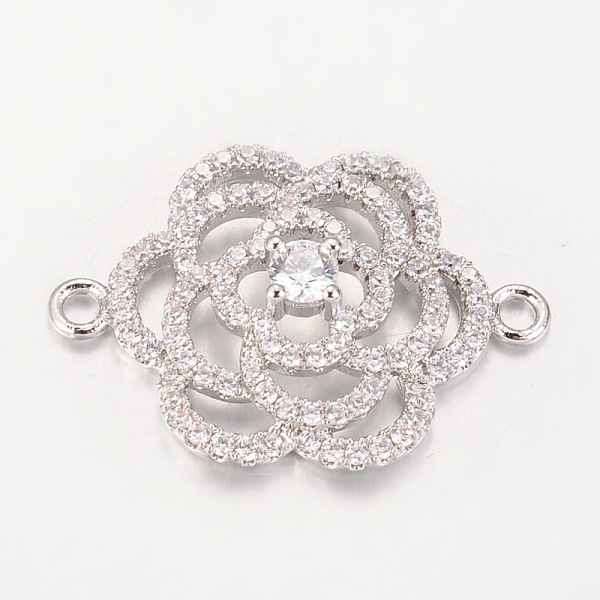 

PandaHall Flower Brass Micro Pave Cubic Zirconia Links, Platinum, 18x25.5x5mm, Hole: 1.5mm Brass+Cubic Zirconia Flower