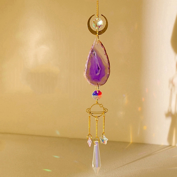 

PandaHall Natural Agate & Crystal Pendant Decorations, with Metal Findings, for Home, Garden Decoration, Dark Orchid, 440mm Natural Agate