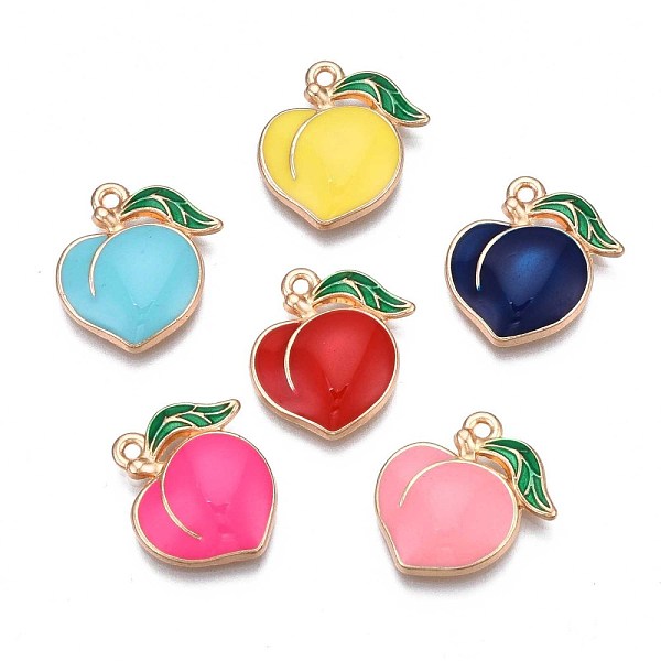 

PandaHall Rack Plating Alloy Enamel Pendants, Cadmium Free & Nickel Free & Lead Free, Light Gold, Peach, Mixed Color, 17x16x3mm, Hole: 1.2mm..., Multicolor