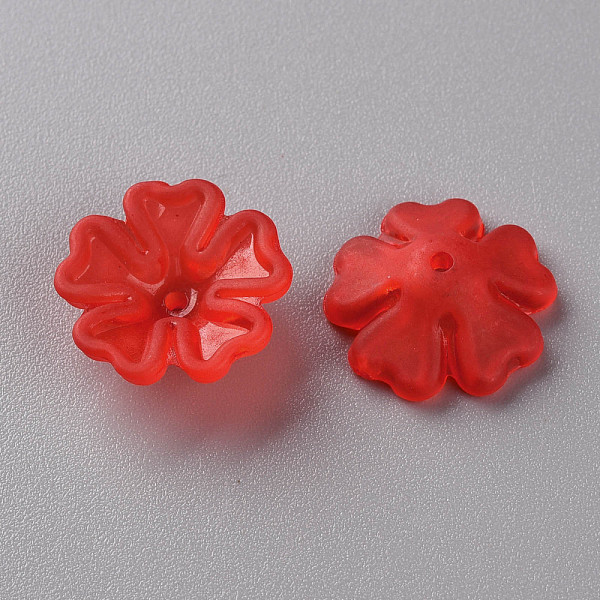 

PandaHall Transparent Frosted Acrylic Bead Caps, 5-Petal, Flower, Red, 16.5x6mm, Hole: 1.6mm, about 959pcs/500g Acrylic Red