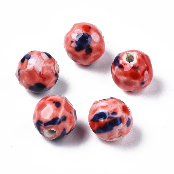 

PandaHall Handmade Porcelain Beads, Famille Rose Style, Round, Salmon, 16mm, Hole: 2mm Porcelain Round Red