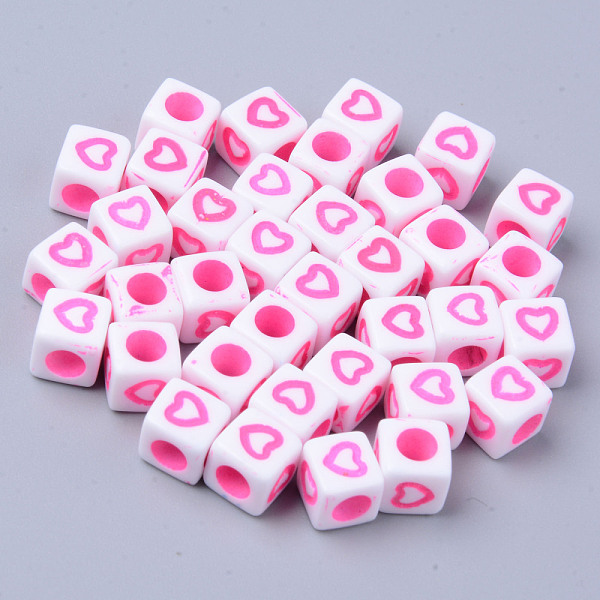 

PandaHall Opaque White Acrylic European Beads, Large Hole Beads, Cube with Heart, Hot Pink, 7x7x7mm, Hole: 4mm, about 1900~2000pcs/500g...