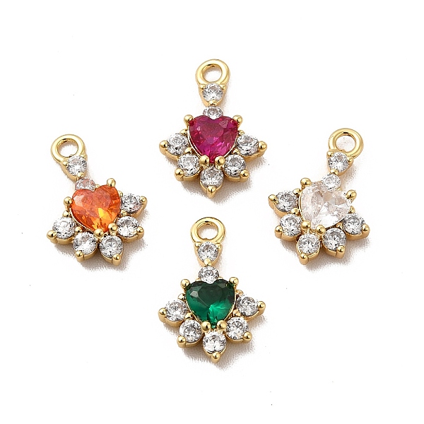 

PandaHall Rack Plating Brass Micro Pave Cubic Zirconia Charms, Long-Lasting Plated, Cadmium Free & Lead Free, Flower with Heart Charm, Real..., Multicolor