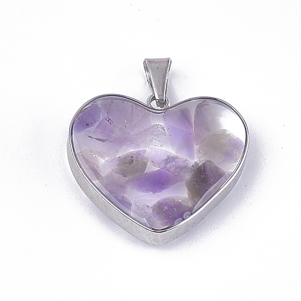 

PandaHall Natural Amethyst Pendants, with Glass and 304 Stainless Steel Findings, Heart, Stainless Steel Color, 19x21x6mm, Hole: 3x5.5mm...