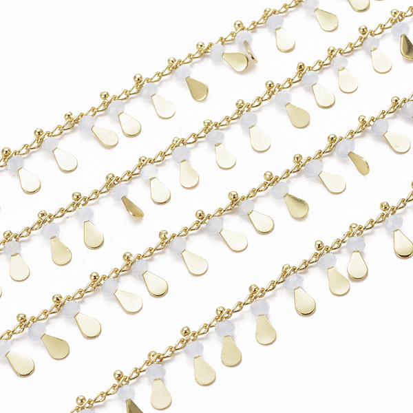 

PandaHall 3.28 Feet Handmade Glass Beaded Chains, with Real 18K Gold Plated Brass Side Twisted Chains Curb Chains, Long-Lasting Plated...