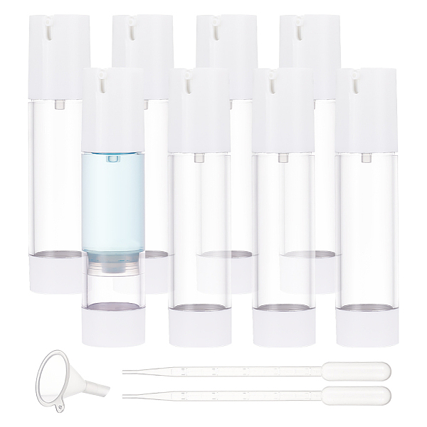 

PandaHall BENECREAT 8Pcs Plastic Empty Refillable Airless Pump Bottle, with 2Pcs Disposable Plastic Transfer Pipettes and 1Pc Plastic Funnel..., White