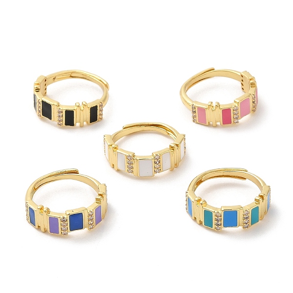 

PandaHall Enamel Rectangle Adjustable Ring with Cubic Zirconia, Real 18K Gold Plated Brass Ring, Cadmium Free & Lead Free, Mixed Color, US..., Multicolor