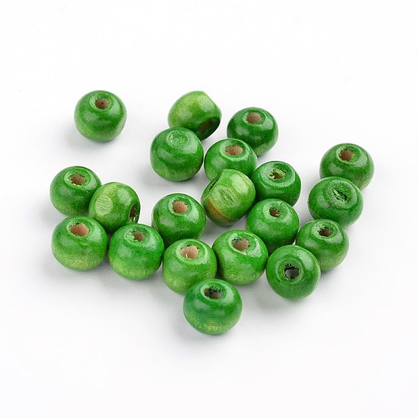 PandaHall Natural Wood Beads, Dyed, Lead Free, Round, Green, about 8mm in diameter, hole: 3mm Wood Round Green