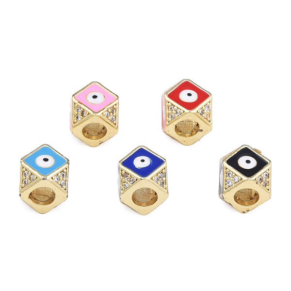 

PandaHall Brass Micro Pave Clear Cubic Zirconia Beads, with Enamel, Real 18K Gold Plated, Octagon with Evil Eye, Nickel Free, Mixed Color..., Multicolor