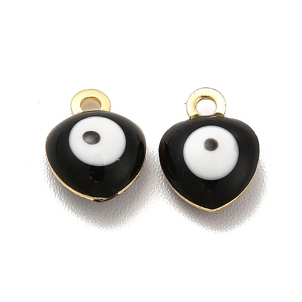 

PandaHall 304 Stainless Steel Evil Eye Enamel Charms, Heart Charm, Golden, Black, 8x6x3mm, Hole: 1mm Stainless Steel+Enamel Heart Black
