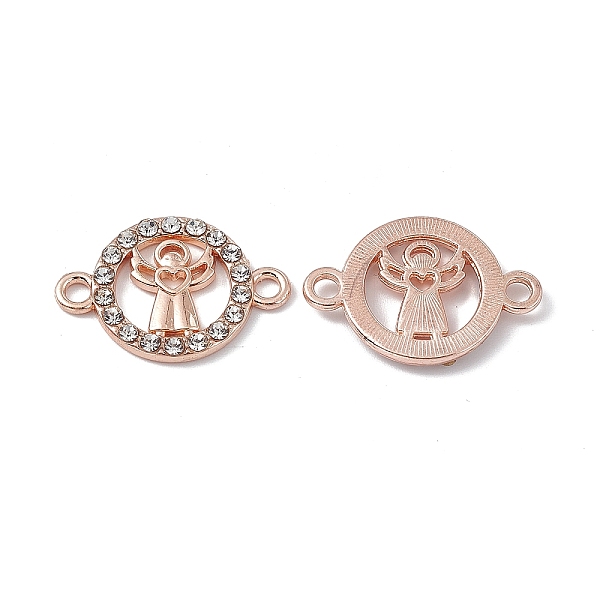 

PandaHall Alloy Connector Charms, with Crystal Rhinestones, Flat Round Links with Angel, Rose Gold, 15.8x23x2mm, Hole: 2.2mm..., Clear