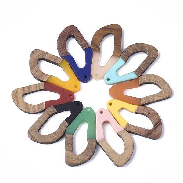 

PandaHall Resin & Walnut Wood Pendants, Twisted Oval, Mixed Color, 38x19.5x4mm, Hole: 2mm Resin+Wood Oval Multicolor