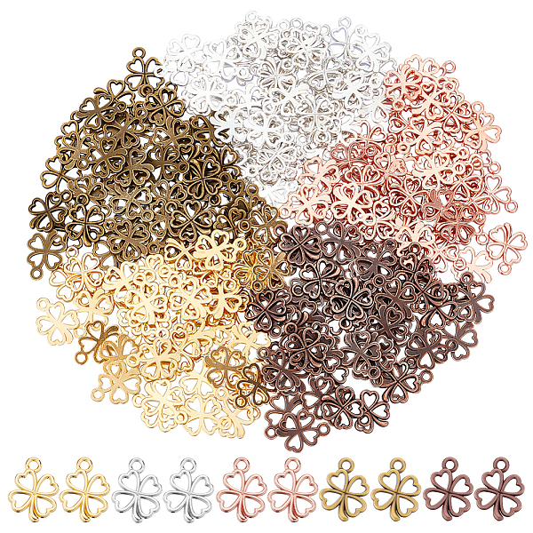 

PandaHall DICOSMETIC 250Pcs 5 Colors Four Leaf Clover Charm Lucky Shamrock Charm Hollow Good Luck Pendant Silver Irish Jewelry Alloy Dangle...