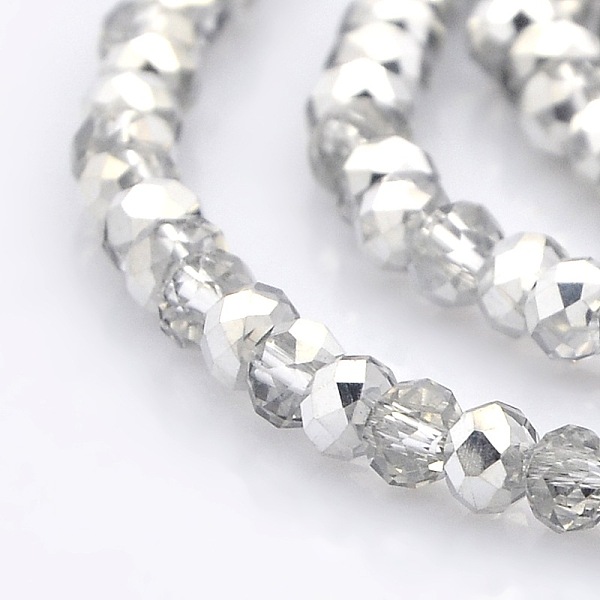 

PandaHall Half Plated Faceted Rondelle Electroplate Clear Glass Beads Strands, Silver Plated, 4x3mm, Hole: 1mm, about 120pcs/strand, 16 inch...