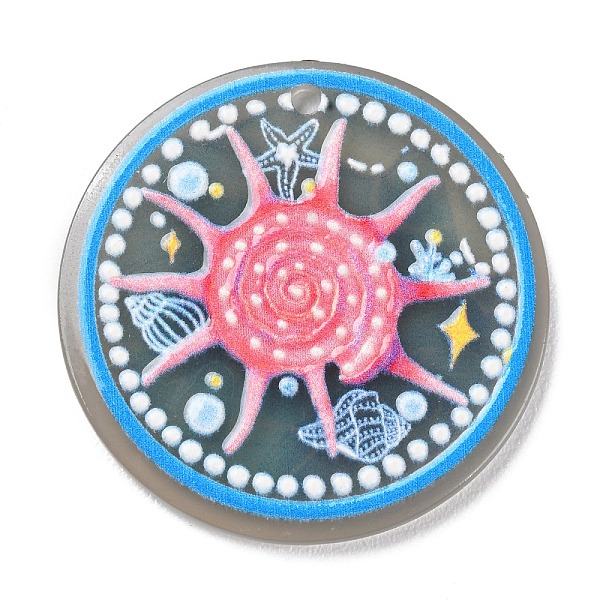 

PandaHall Acrylic Pendants, Flat Round with Ocean Theme Pattern, Hot Pink, 34.5x2mm, Hole: 2mm Acrylic Flat Round