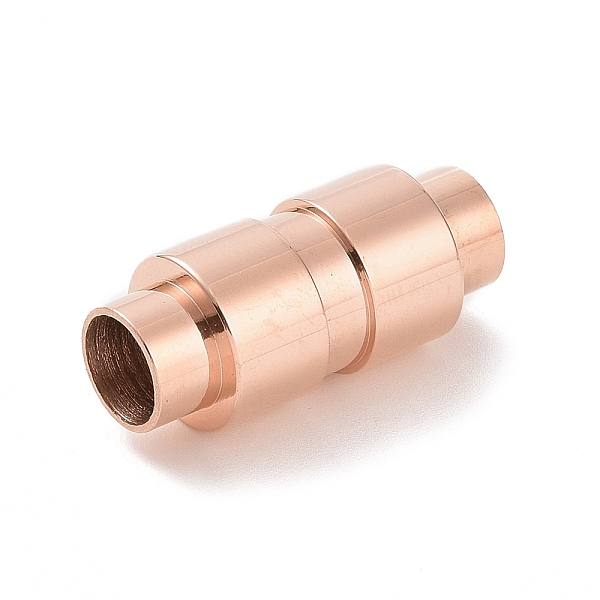 

PandaHall Ion Plating(IP) 304 Stainless Steel Magnetic Clasps with Glue-in Ends, Smooth Surface, Column, Rose Gold, 23x10mm, Hole: 6mm 304...