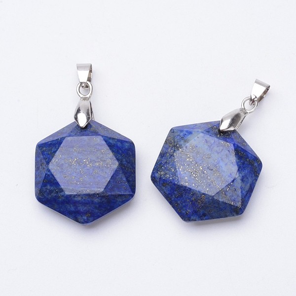 

PandaHall Faceted Natural Lapis Lazuli Pendants, with Platinum Tone Brass Findings, Hexagon, 28x25x9mm, Hole: 4x5mm Lapis Lazuli Hexagon
