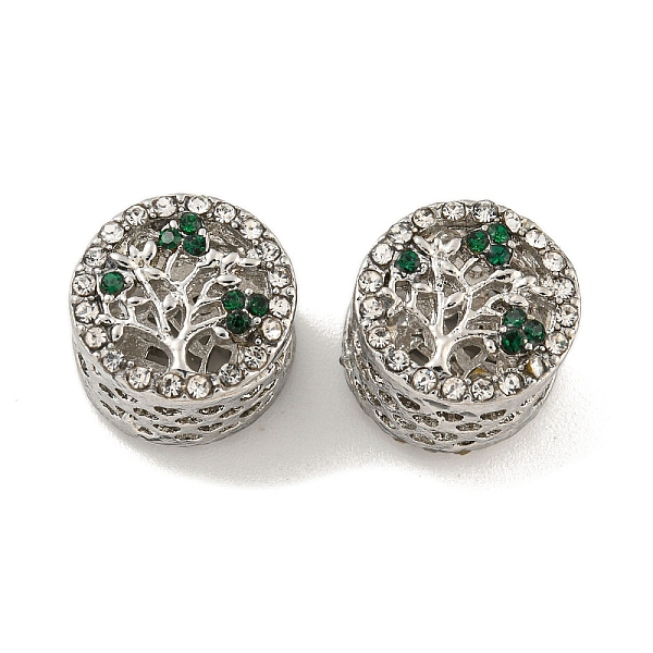 

PandaHall Rack Plating Alloy Rhinestone European Beads, Large Hole Beads, Cadmium Free & Nickel Free & Lead Free, Flat Round with Tree of...