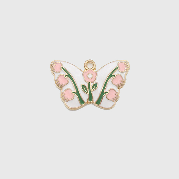 

PandaHall Alloy Pendants, with Enamel, Light Gold, Butterfly with Bluebell, White, 18x28mm Alloy+Enamel Butterfly White