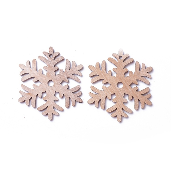 

PandaHall Undyed Wood Pendants, Snowflake, BurlyWood, 65x56.5x2.5mm, Hole: 3mm Wood Snowflake Orange