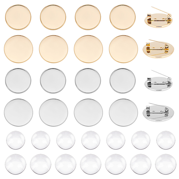 

PandaHall UNICRAFTALE 20Pcs Flat Round Brooch Pin with 24Pcs Glass Cabochons 304 Stainless Steel Brooch Bezel Trays DIY Blank Dome Brooch...