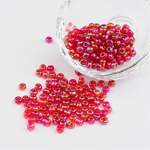 

PandaHall 6/0 Transparent Rainbow Colours Round Glass Seed Beads, Red, Size: about 4mm in diameter, hole:1.5mm, about 495pcs/50g Glass Red