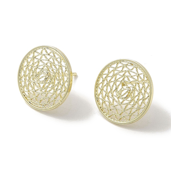 

PandaHall Brass Stud Earring Findings, Hollow Flat Round, Real 14K Gold Plated, 15mm, Pin: 0.7mm Brass Flat Round