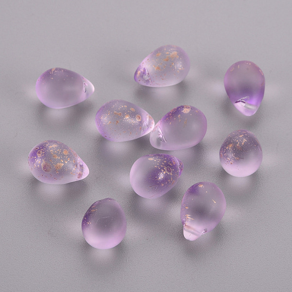 

PandaHall Two Tone Transparent Spray Painted Glass Charms, with Gold Foil, Frosted, Teardrop, Plum, 14x10x10mm, Hole: 1mm Glass Teardrop..., Purple