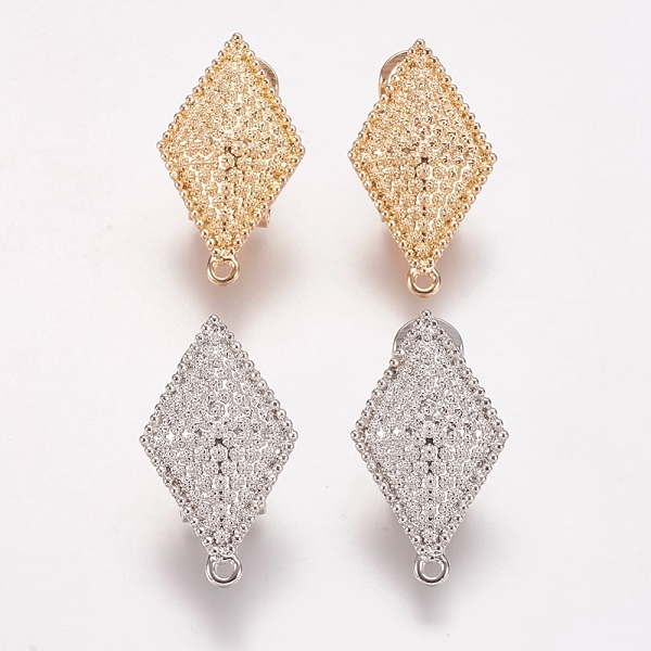 

PandaHall Alloy Stud Earring Findings, with Loop, Rhombus, Mixed Color, 29x16mm, Hole: 1mm, Pin: 0.7mm Alloy Rhombus