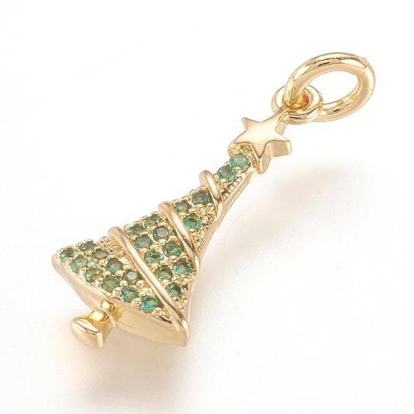 PandaHall Brass Micro Pave Cubic Zirconia Pendants, Christmas Trees with Star, Real 18K Gold Plated, 20x9x3mm, Hole: 3mm Brass+Cubic...