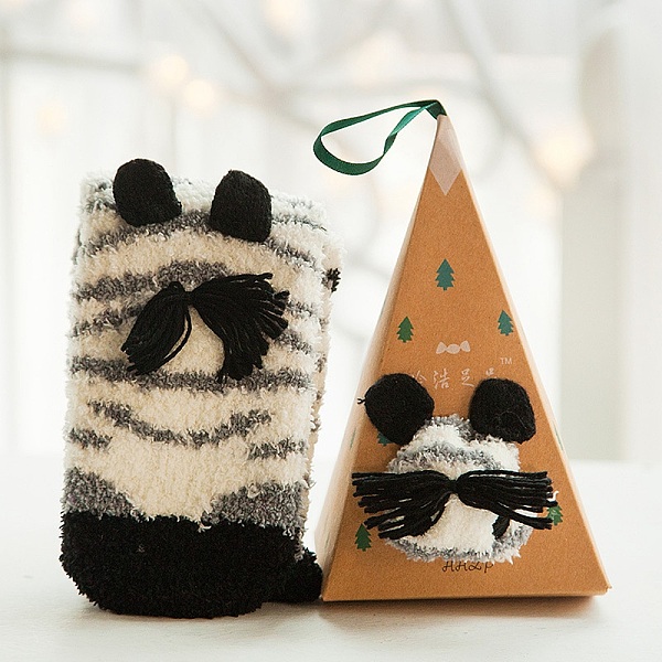 

PandaHall Coral Velvet Knitting Socks, Cartoon Crew Socks, Winter Warm Thermal Socks, Cat Shape, 250mm Velvet Cat Shape
