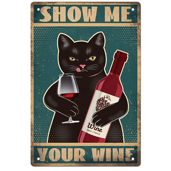 

PandaHall GLOBLELAND Vintage Metal Tin Sign Funny Cat and Wine Art Plaque Poster Retro Show Me Your Wine Metal Wall Decorative Tin Signs...