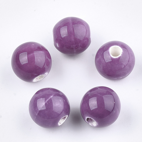 

PandaHall Handmade Porcelain Beads, Bright Glazed Porcelain, Round, Purple, 8~8.5x7.5~8mm, Hole: 1.5~2mm Porcelain Round Purple