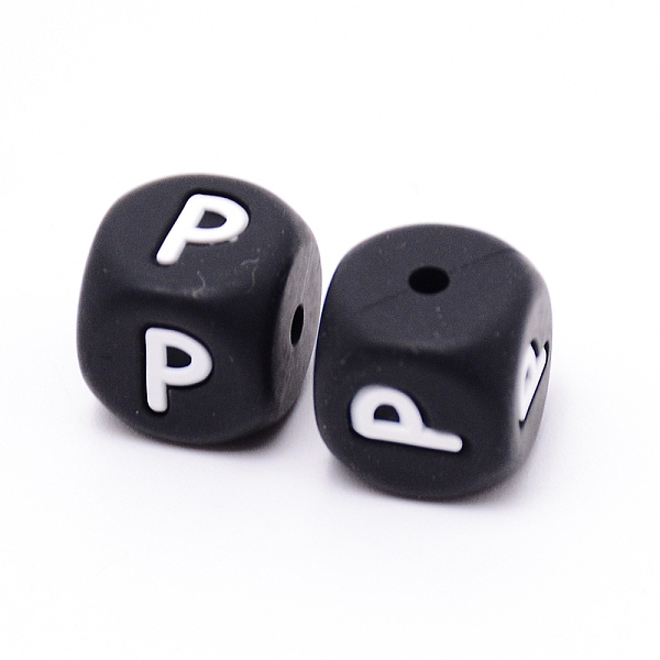 

PandaHall Silicone Beads, Cube with Letter.P, Black, 12x12x12mm, Hole: 2mm Silicone Cube Black