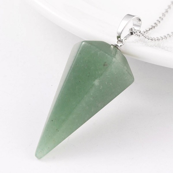 

PandaHall Cone Pendulum Platinum Tone Brass Green Aventurine Pendants, 39~41x18~19mm, Hole: 5x8mm Green Aventurine Cone