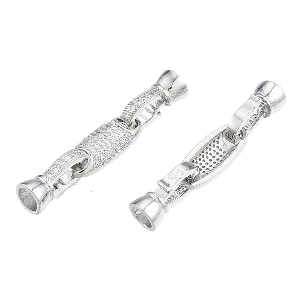 

PandaHall Brass Pave Clear Cubic Zirconia Fold Over Clasps, Nickel Free, Oval, Real Platinum Plated, Oval: 19x8x3.5mm, Clasp: 15x8x7mm...