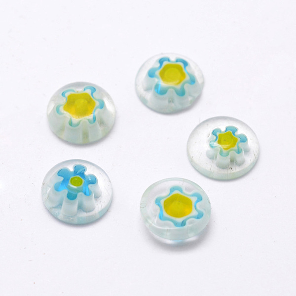 

PandaHall Handmade Millefiori Glass Cabochons, Half Round/Dome, Mixed Color, 10x3mm Millefiori Lampwork Half Round Multicolor