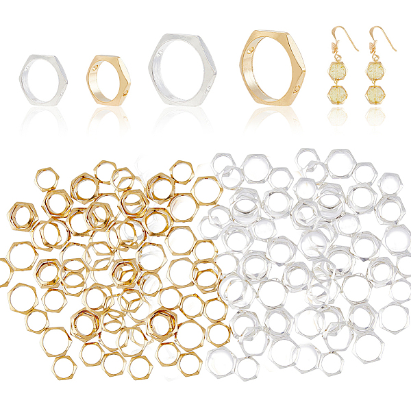 

PandaHall SUPERFINDINGS 80Pcs 4 Style Brass Bead Frames Hexagon Frame Connectors Double Hole Geometric Bead Frames Hollow Metal Bead Frame...